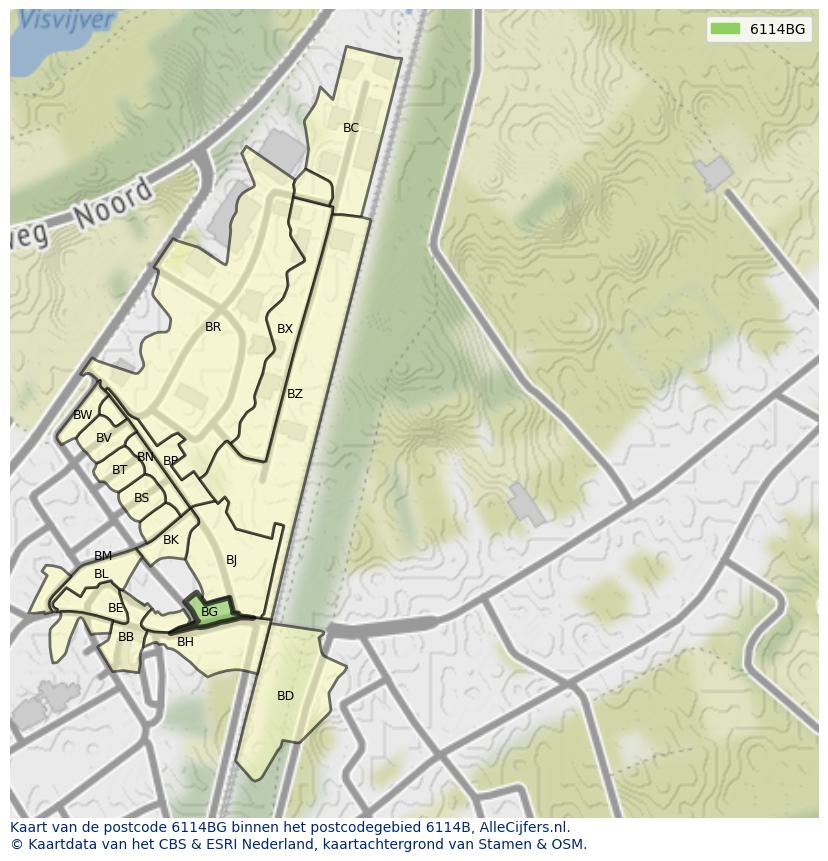 Afbeelding van het postcodegebied 6114 BG op de kaart.