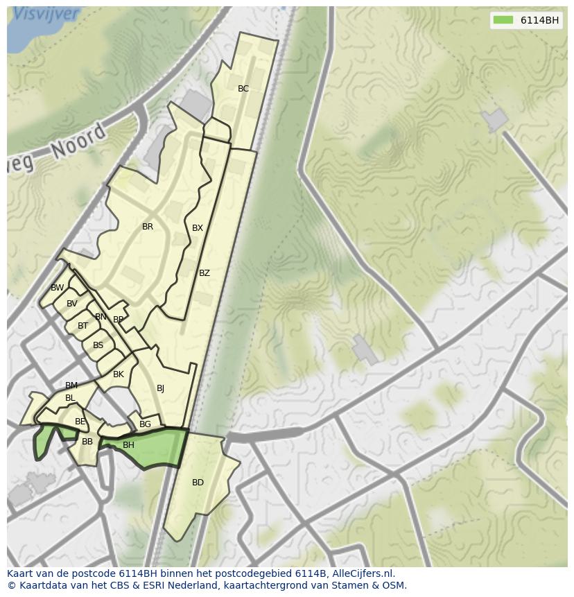 Afbeelding van het postcodegebied 6114 BH op de kaart.
