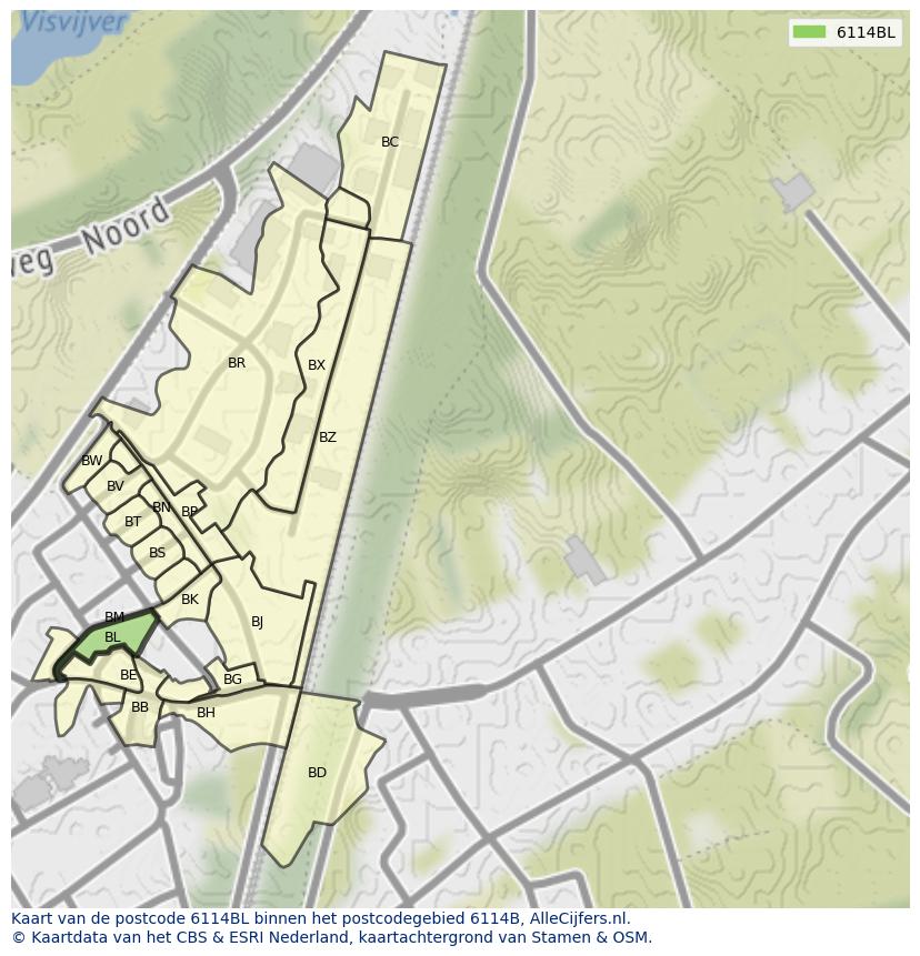 Afbeelding van het postcodegebied 6114 BL op de kaart.