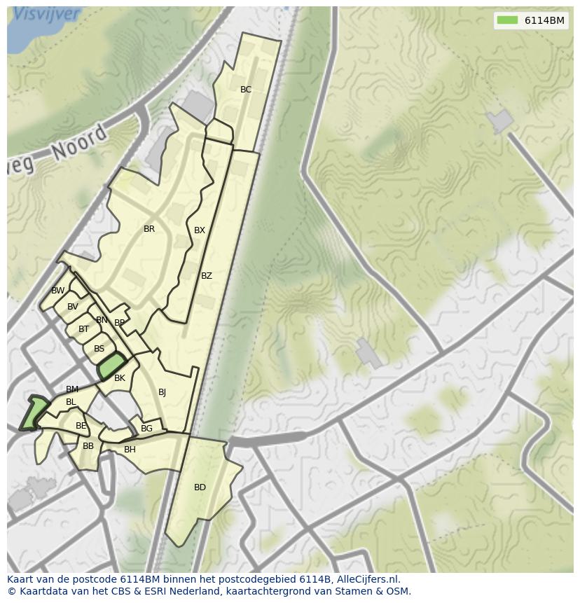 Afbeelding van het postcodegebied 6114 BM op de kaart.