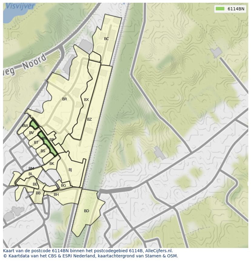 Afbeelding van het postcodegebied 6114 BN op de kaart.