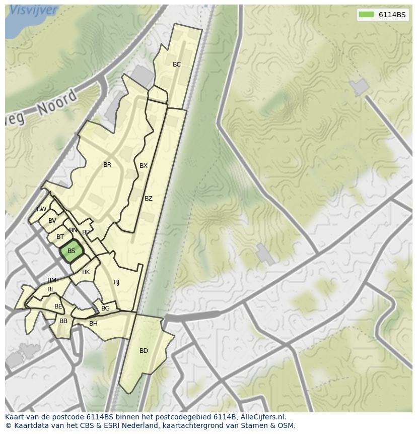 Afbeelding van het postcodegebied 6114 BS op de kaart.