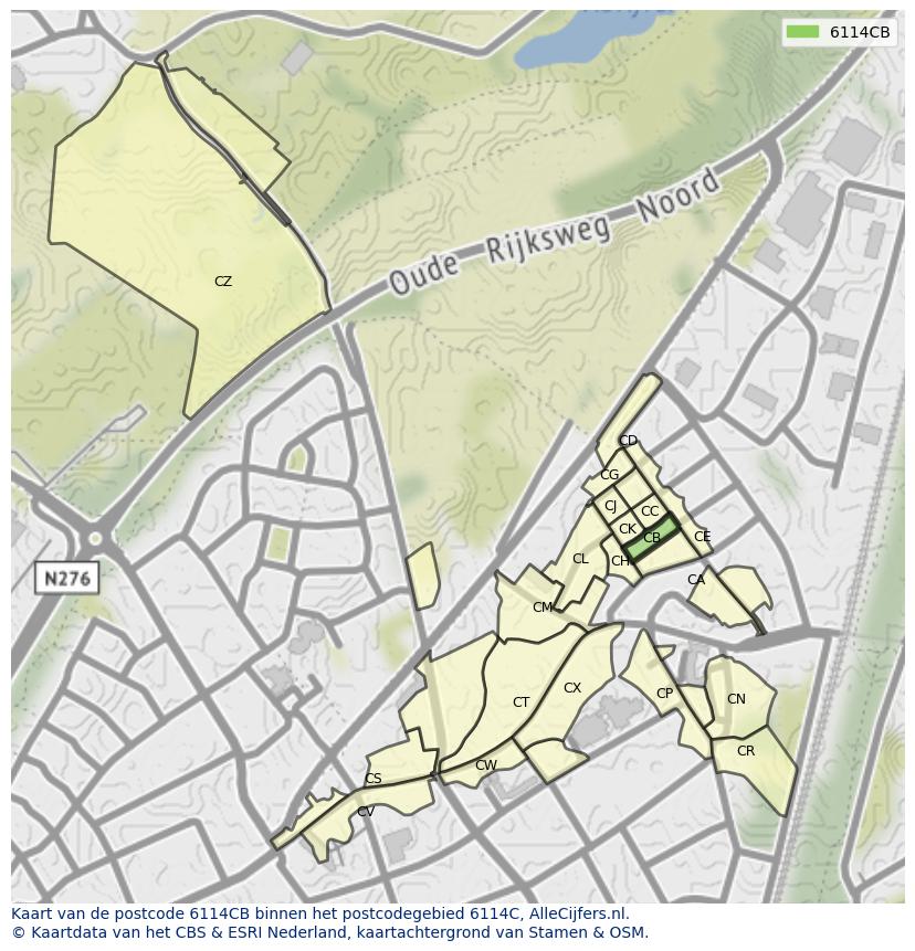 Afbeelding van het postcodegebied 6114 CB op de kaart.