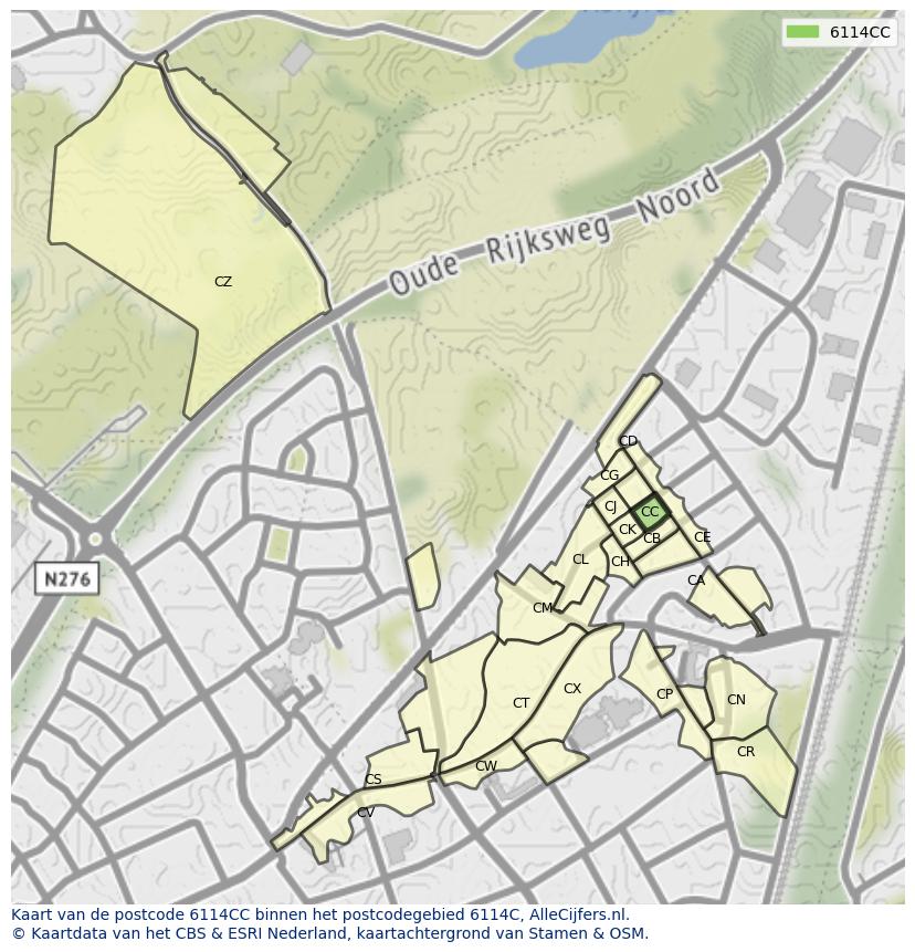 Afbeelding van het postcodegebied 6114 CC op de kaart.