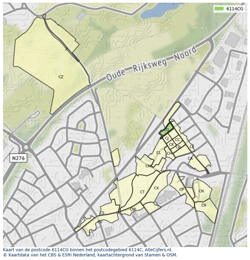 Afbeelding van het postcodegebied 6114 CG op de kaart.