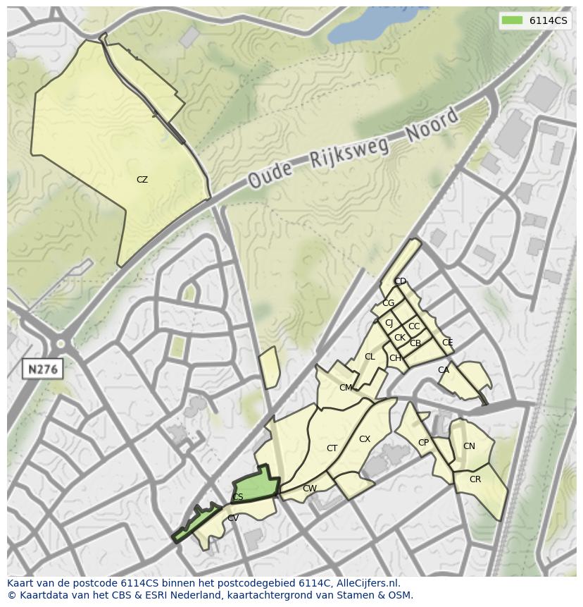 Afbeelding van het postcodegebied 6114 CS op de kaart.