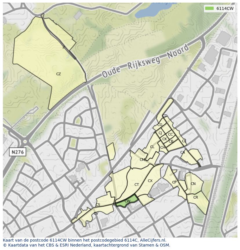Afbeelding van het postcodegebied 6114 CW op de kaart.
