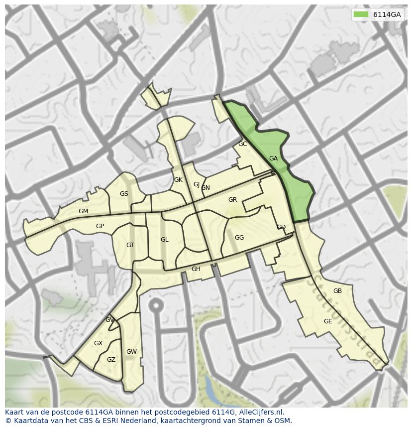 Afbeelding van het postcodegebied 6114 GA op de kaart.