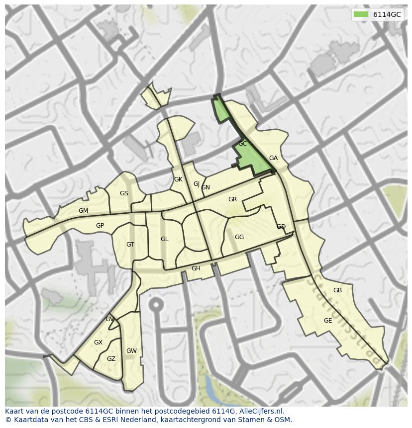 Afbeelding van het postcodegebied 6114 GC op de kaart.