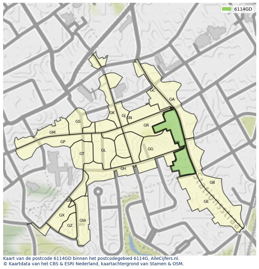 Afbeelding van het postcodegebied 6114 GD op de kaart.