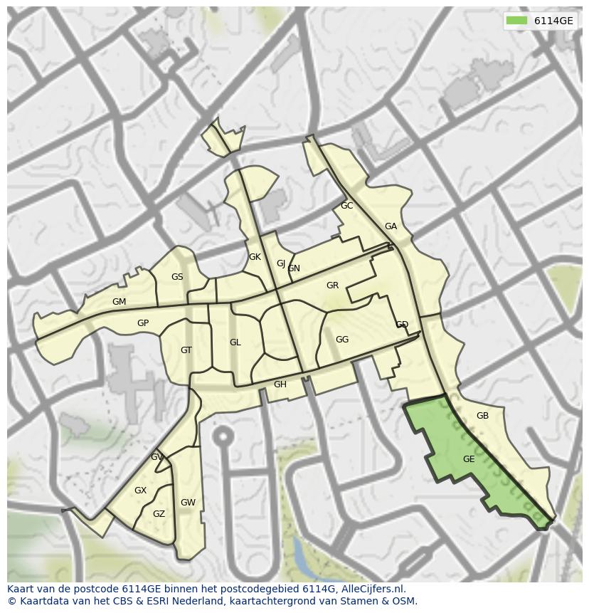 Afbeelding van het postcodegebied 6114 GE op de kaart.