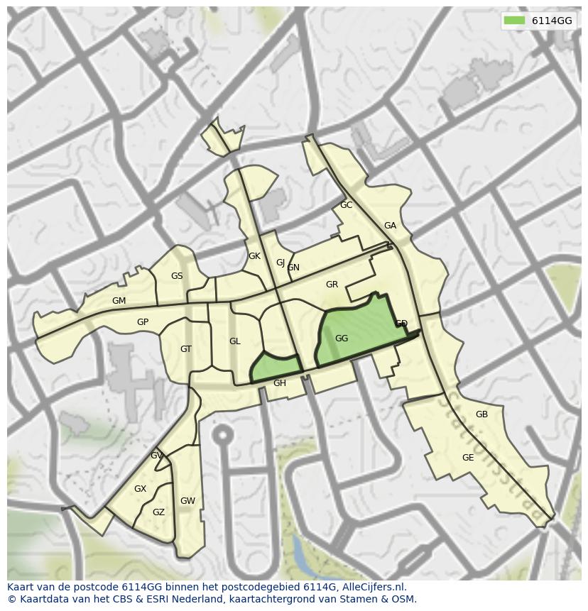 Afbeelding van het postcodegebied 6114 GG op de kaart.