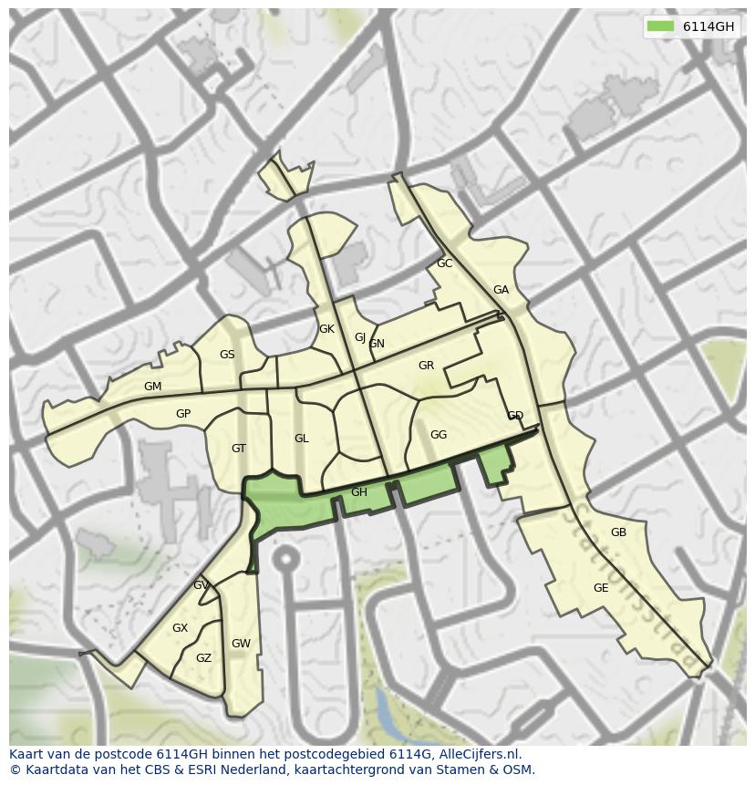 Afbeelding van het postcodegebied 6114 GH op de kaart.