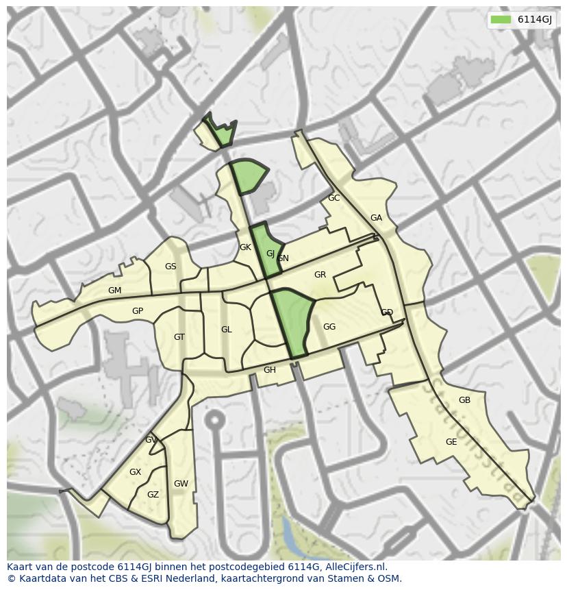 Afbeelding van het postcodegebied 6114 GJ op de kaart.