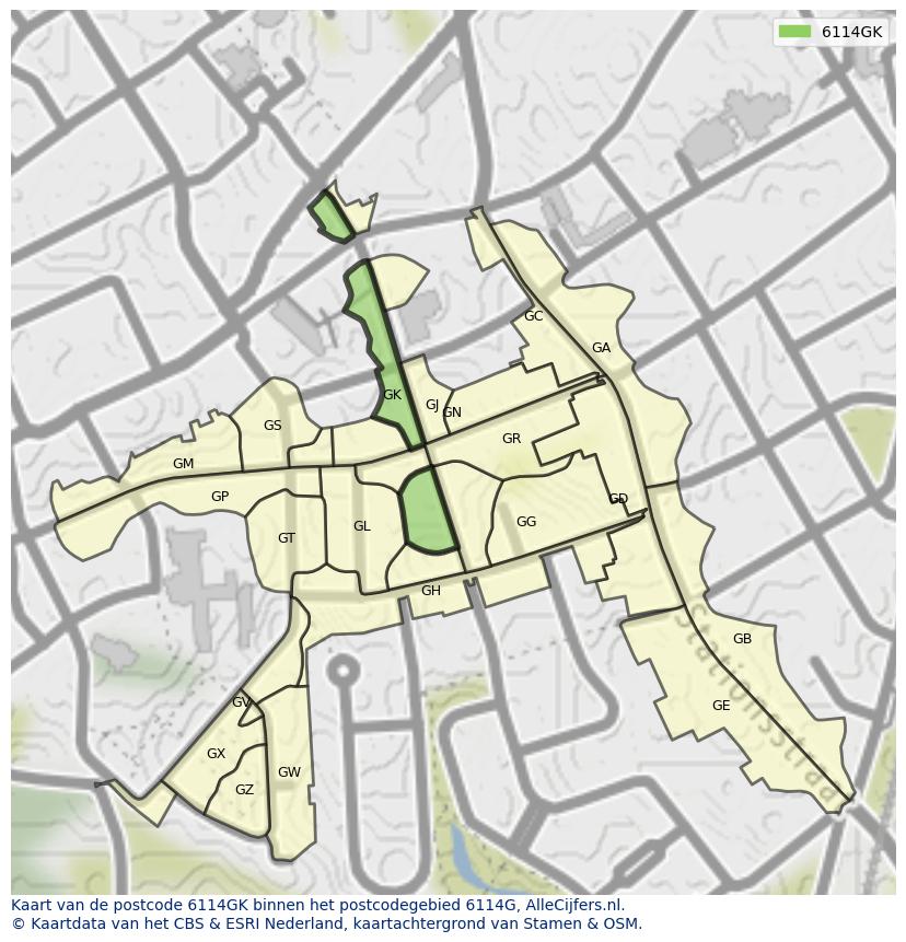 Afbeelding van het postcodegebied 6114 GK op de kaart.