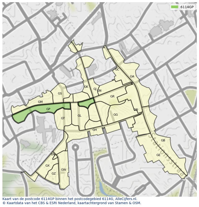 Afbeelding van het postcodegebied 6114 GP op de kaart.