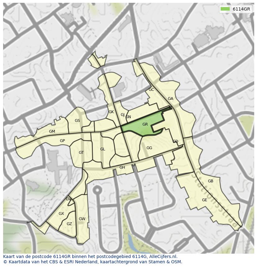 Afbeelding van het postcodegebied 6114 GR op de kaart.