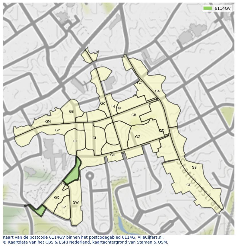 Afbeelding van het postcodegebied 6114 GV op de kaart.