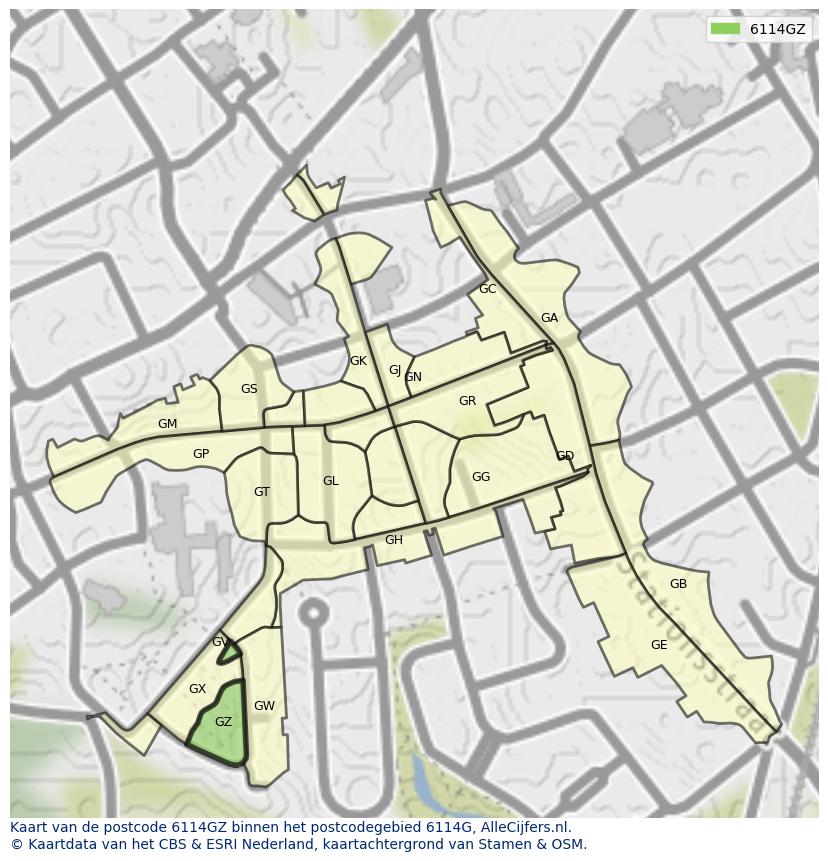Afbeelding van het postcodegebied 6114 GZ op de kaart.