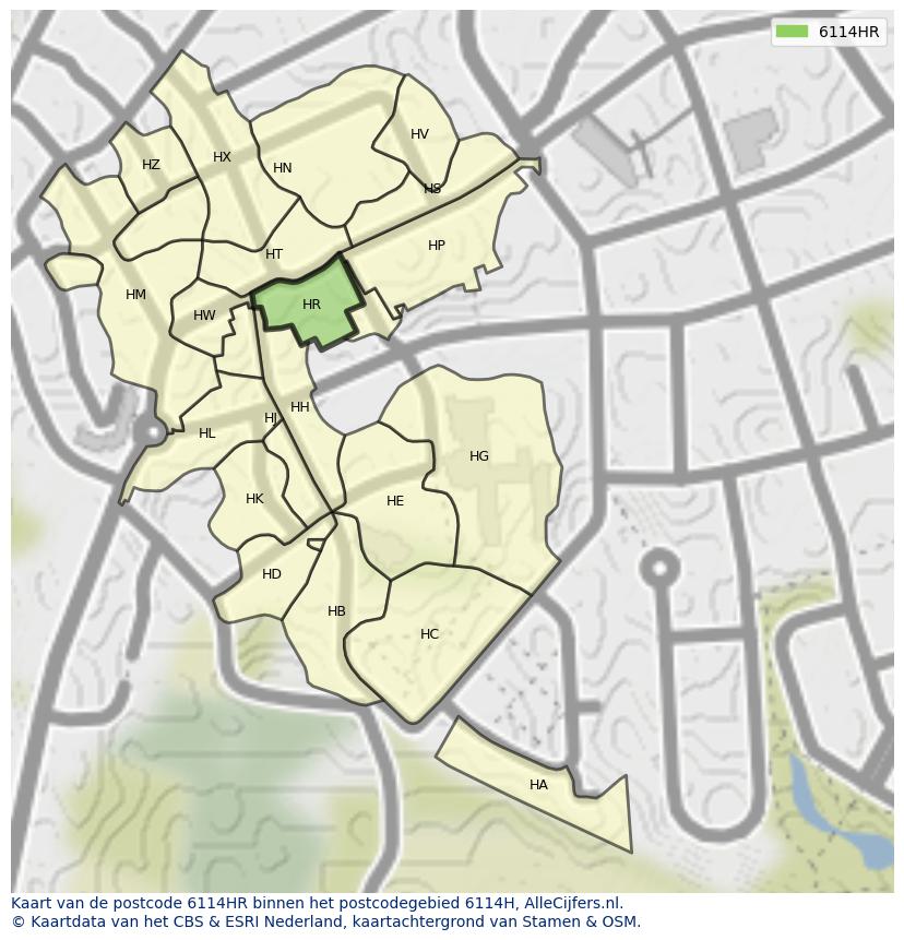 Afbeelding van het postcodegebied 6114 HR op de kaart.