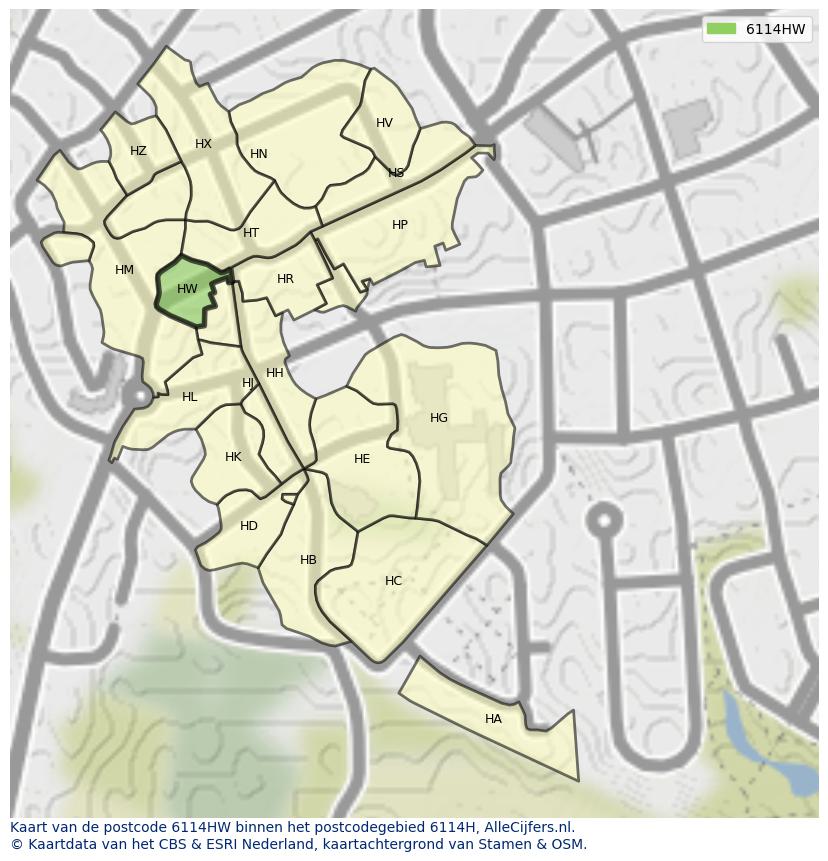 Afbeelding van het postcodegebied 6114 HW op de kaart.