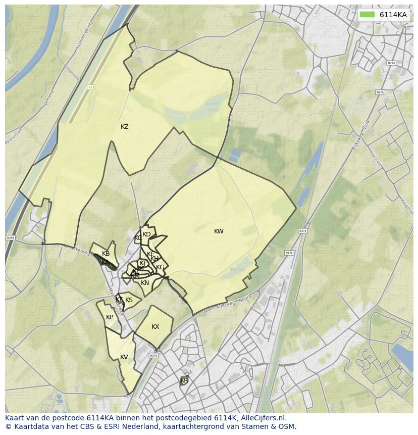 Afbeelding van het postcodegebied 6114 KA op de kaart.
