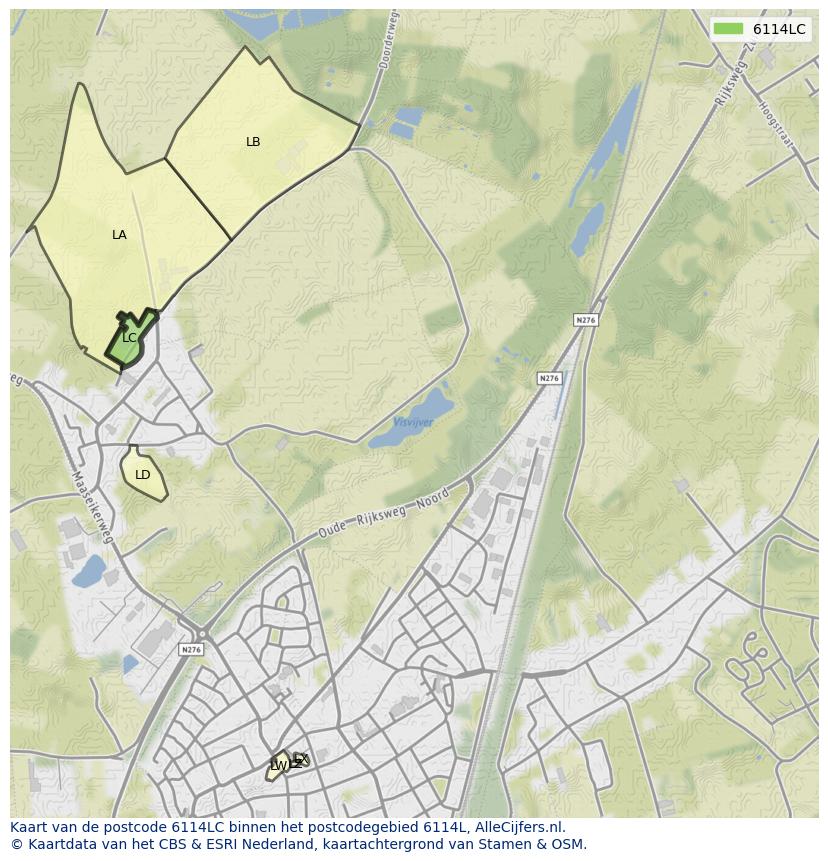 Afbeelding van het postcodegebied 6114 LC op de kaart.