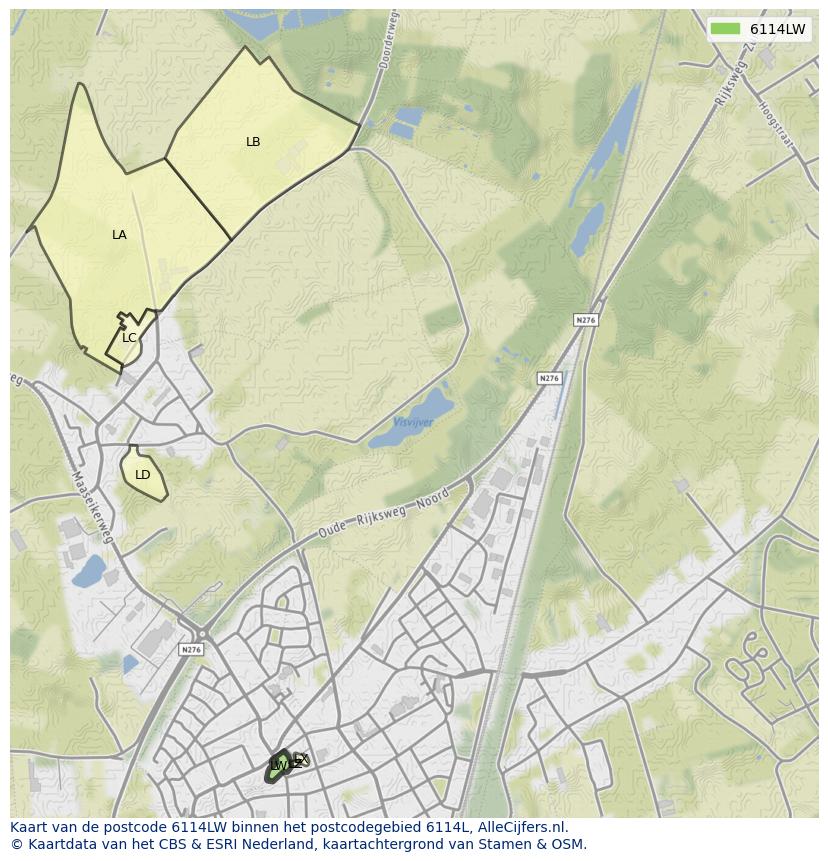 Afbeelding van het postcodegebied 6114 LW op de kaart.