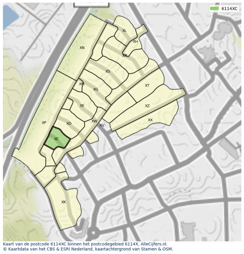 Afbeelding van het postcodegebied 6114 XC op de kaart.