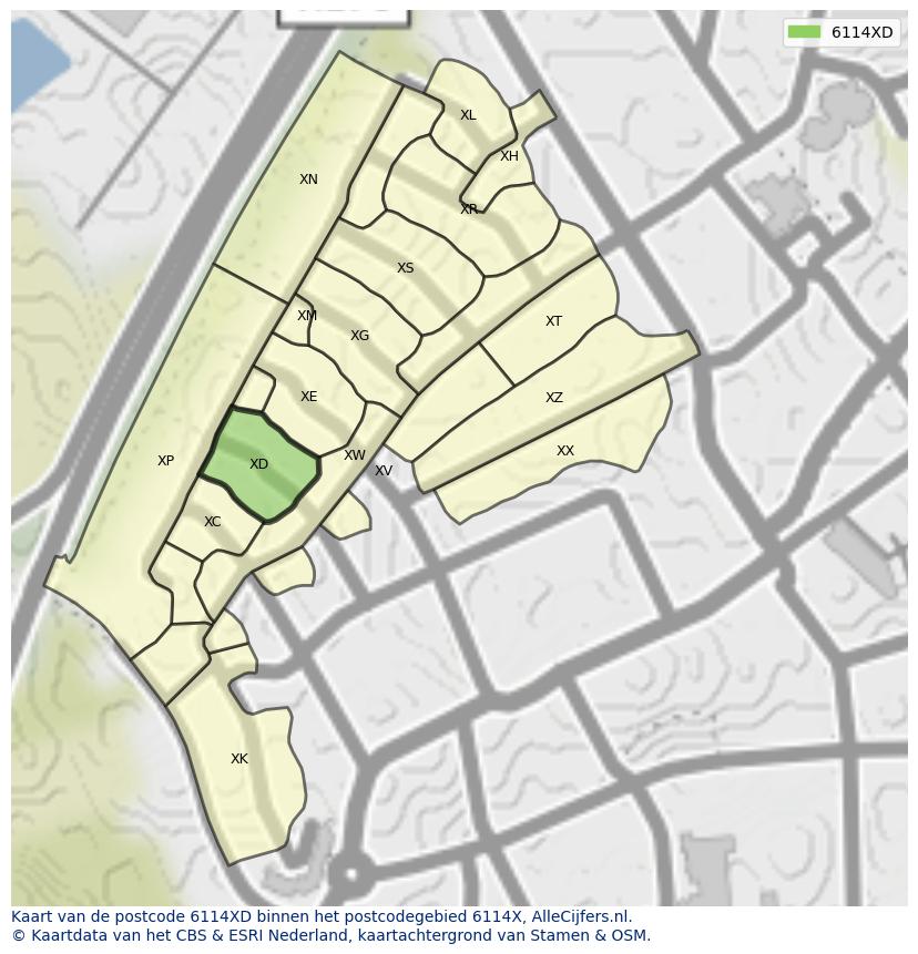 Afbeelding van het postcodegebied 6114 XD op de kaart.