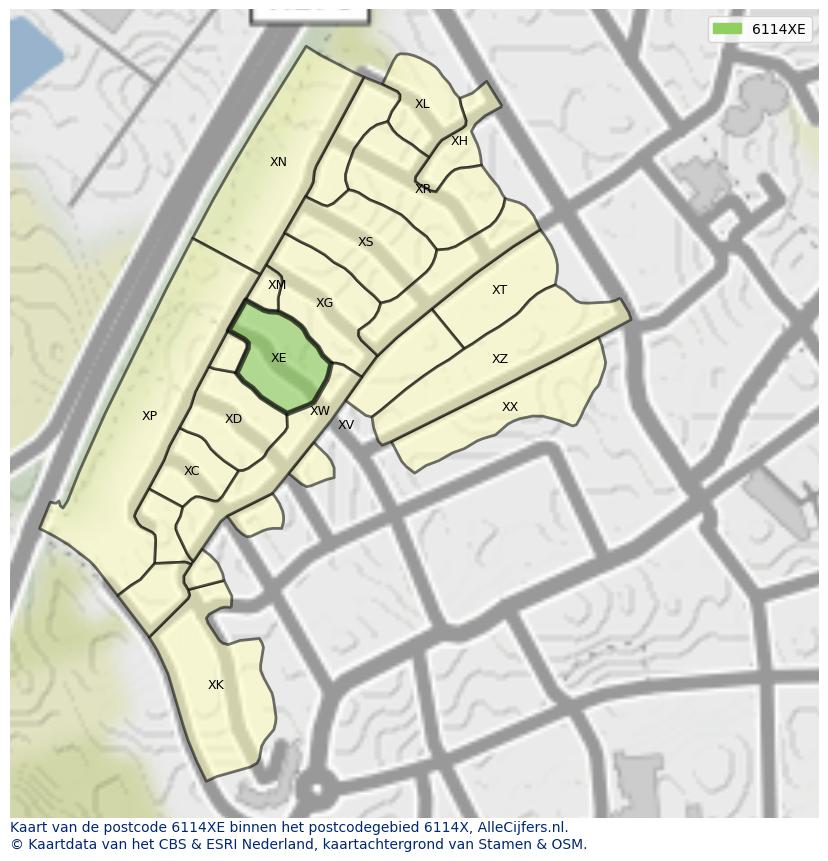 Afbeelding van het postcodegebied 6114 XE op de kaart.