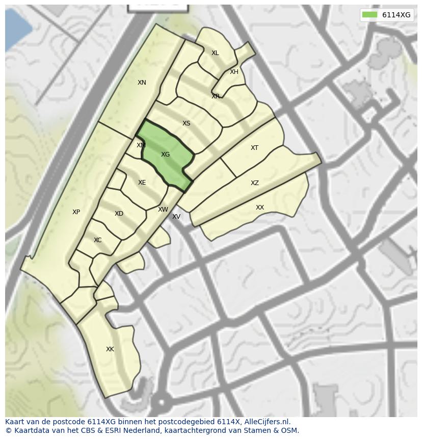 Afbeelding van het postcodegebied 6114 XG op de kaart.