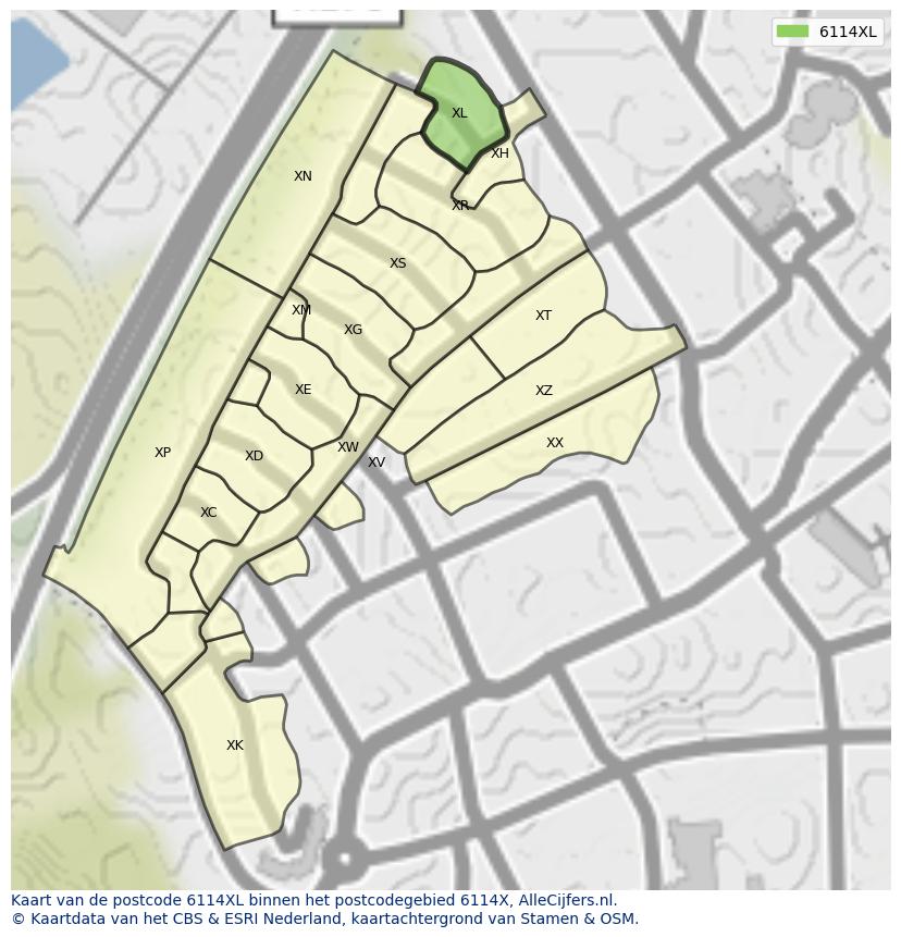 Afbeelding van het postcodegebied 6114 XL op de kaart.