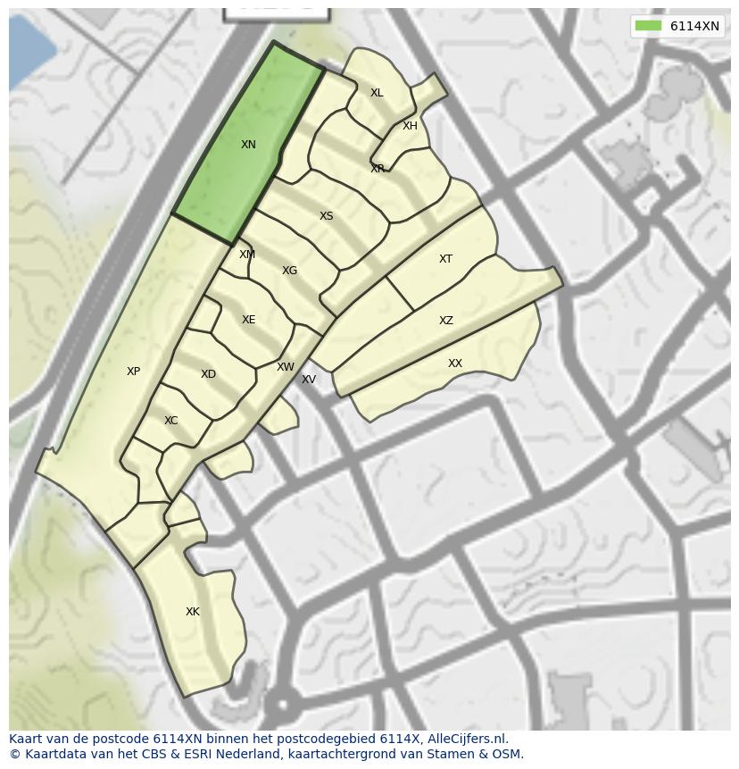 Afbeelding van het postcodegebied 6114 XN op de kaart.