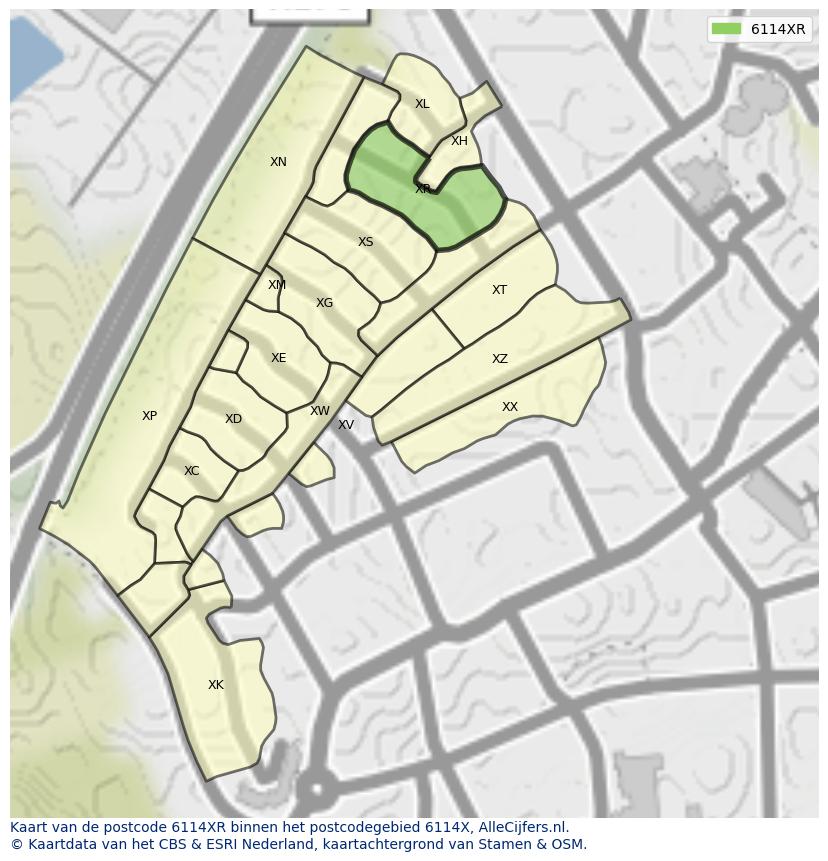 Afbeelding van het postcodegebied 6114 XR op de kaart.