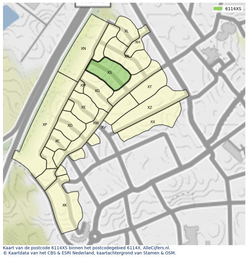 Afbeelding van het postcodegebied 6114 XS op de kaart.