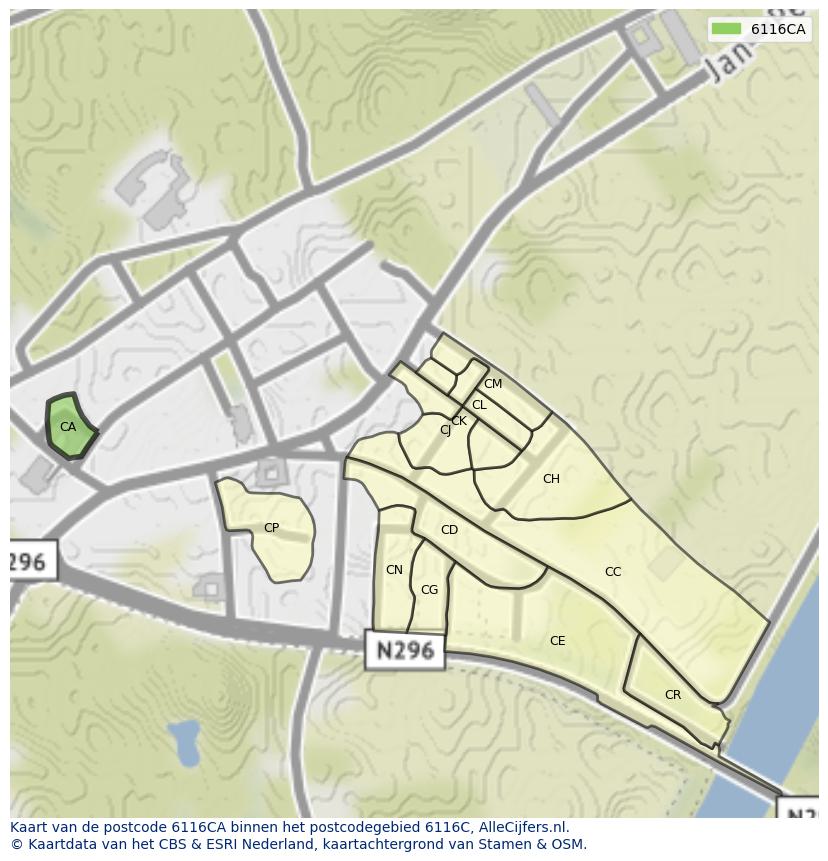 Afbeelding van het postcodegebied 6116 CA op de kaart.