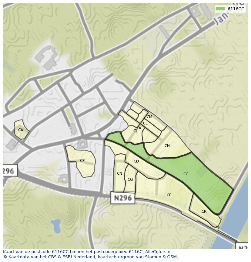 Afbeelding van het postcodegebied 6116 CC op de kaart.
