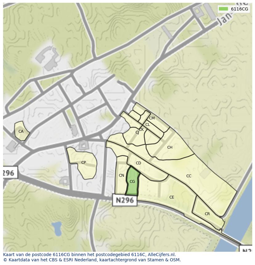 Afbeelding van het postcodegebied 6116 CG op de kaart.