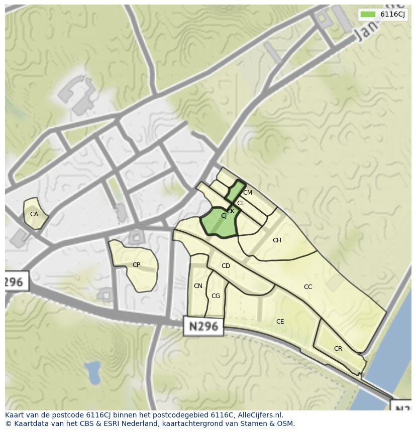 Afbeelding van het postcodegebied 6116 CJ op de kaart.