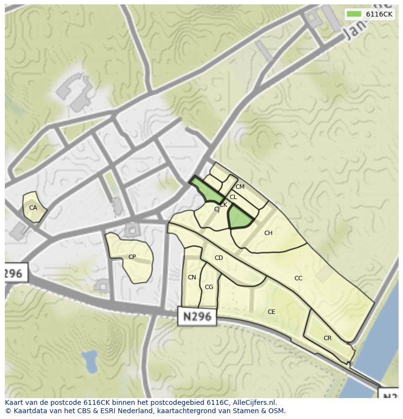 Afbeelding van het postcodegebied 6116 CK op de kaart.