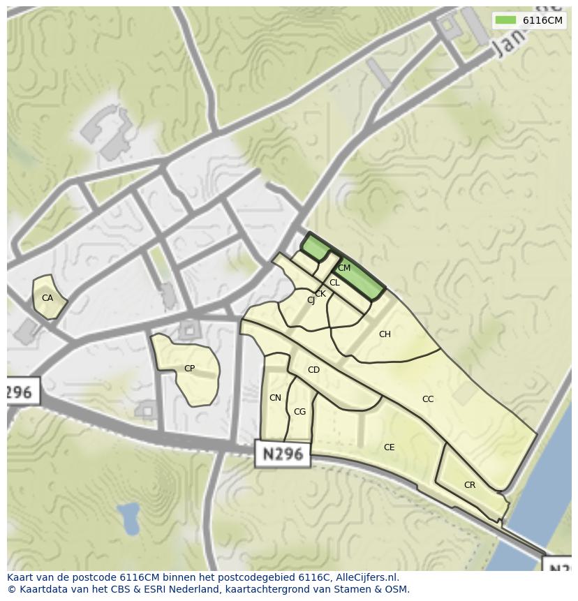 Afbeelding van het postcodegebied 6116 CM op de kaart.