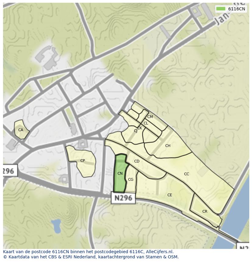 Afbeelding van het postcodegebied 6116 CN op de kaart.
