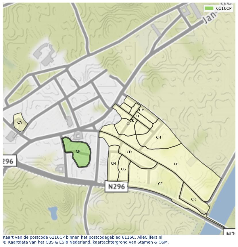 Afbeelding van het postcodegebied 6116 CP op de kaart.