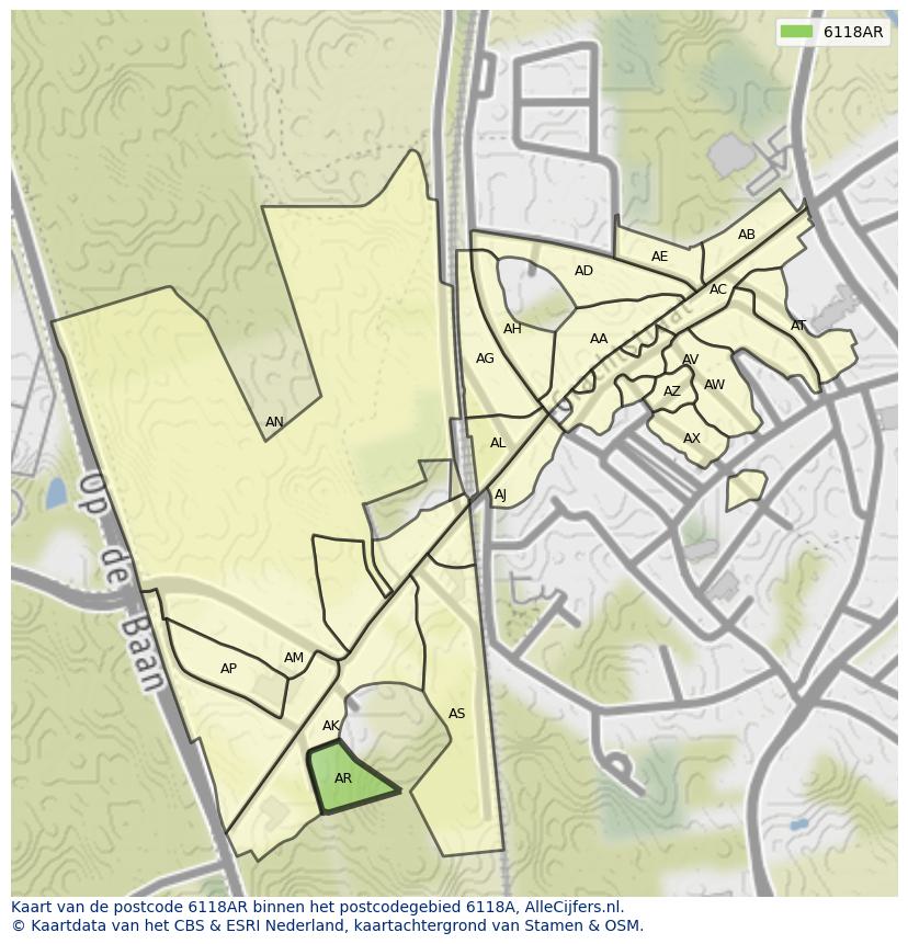 Afbeelding van het postcodegebied 6118 AR op de kaart.