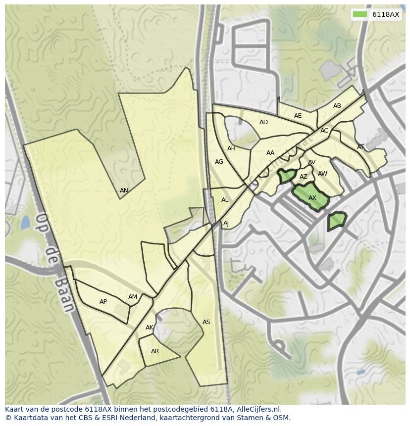 Afbeelding van het postcodegebied 6118 AX op de kaart.
