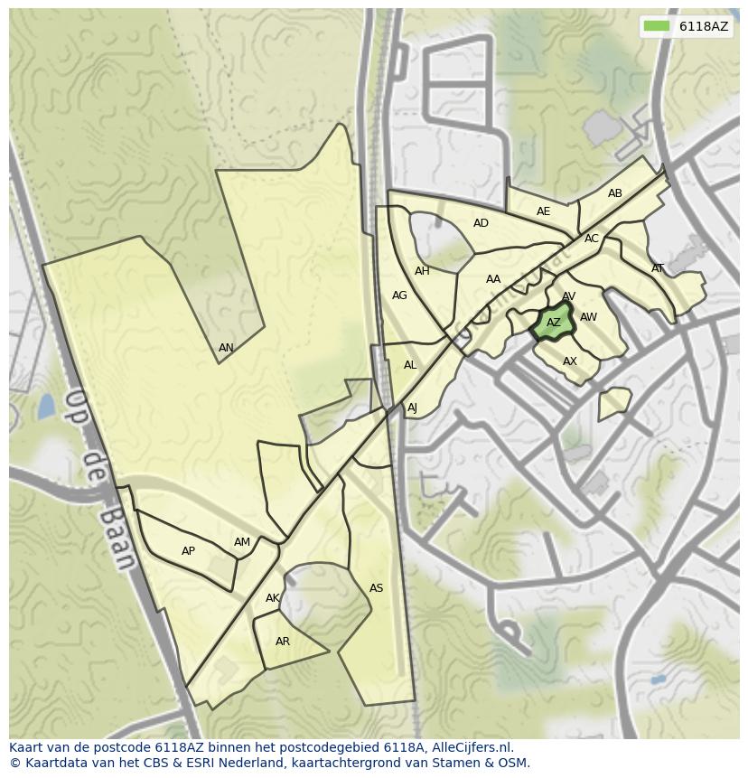Afbeelding van het postcodegebied 6118 AZ op de kaart.