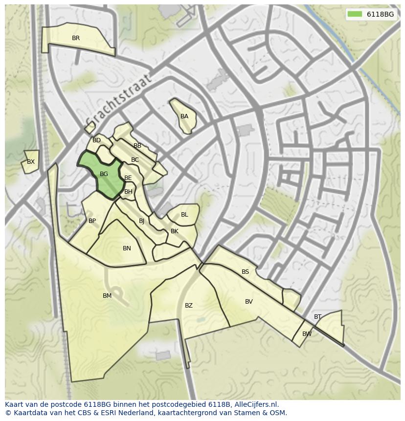 Afbeelding van het postcodegebied 6118 BG op de kaart.