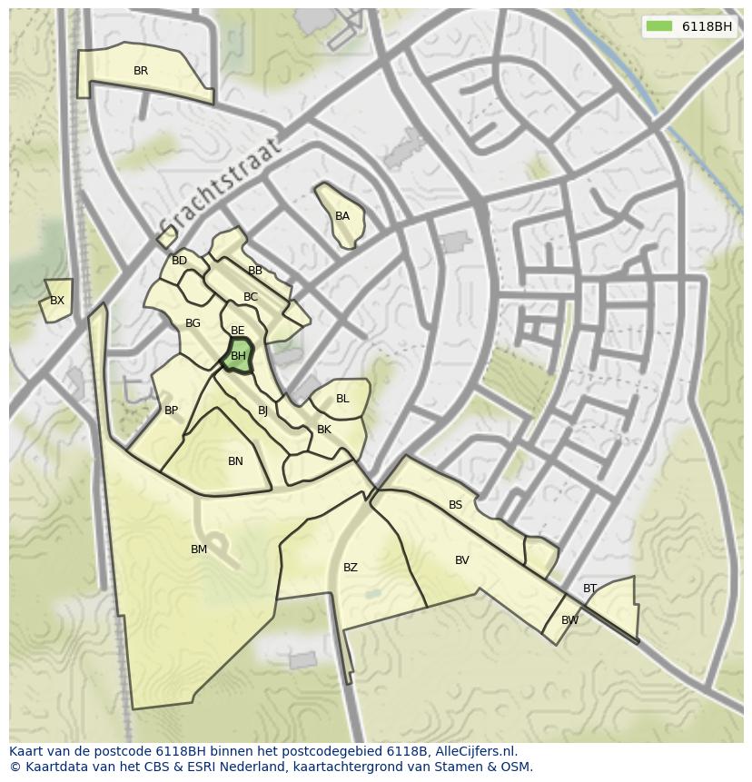Afbeelding van het postcodegebied 6118 BH op de kaart.