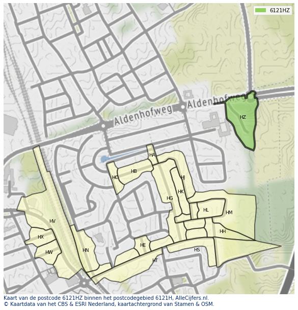 Afbeelding van het postcodegebied 6121 HZ op de kaart.